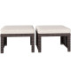2 Pieces Wicker Outdoor Ottomans with Removable Cushions, Rattan Outdoor Seating, Footrest and Side Table, Khaki