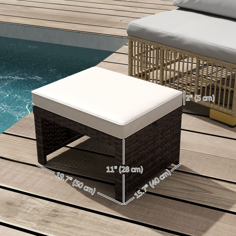 2 Pieces Wicker Outdoor Ottomans with Removable Cushions, Rattan Outdoor Seating, Footrest and Side Table, Khaki
