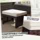 2 Pieces Wicker Outdoor Ottomans with Removable Cushions, Rattan Outdoor Seating, Footrest and Side Table, Khaki