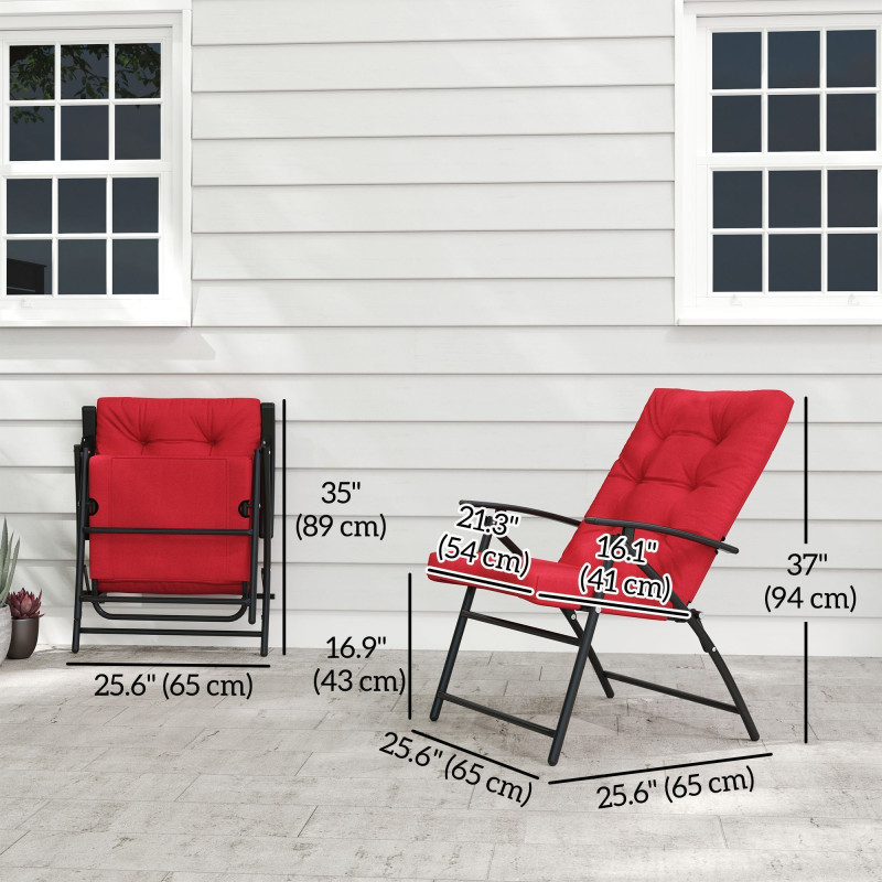 Foldable Lounge Chair, Fabric Upholstered Recliner, Outdoor Lounger with Armrest, Metal Frame for Backyard, Red