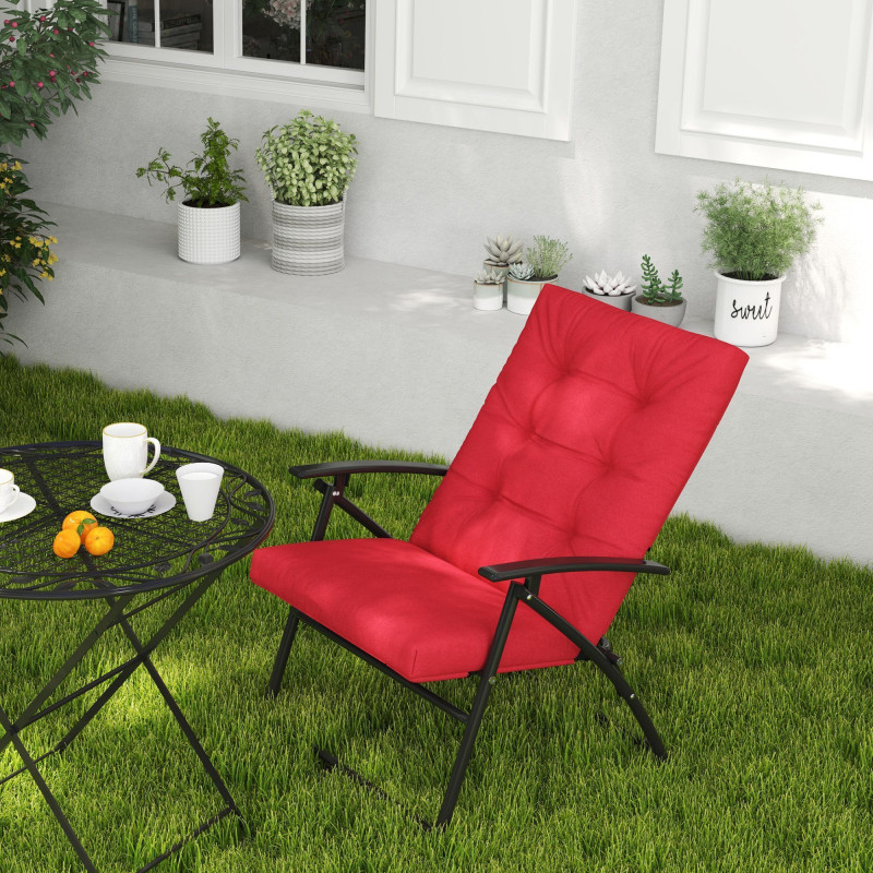 Foldable Lounge Chair, Fabric Upholstered Recliner, Outdoor Lounger with Armrest, Metal Frame for Backyard, Red