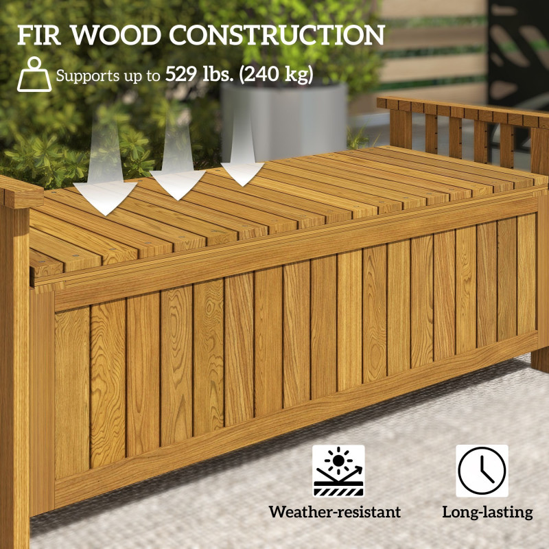 Wooden Bench with Storage Box, Outdoor Exterior Bench with Armrests for Patio Garden Balcony, Brown