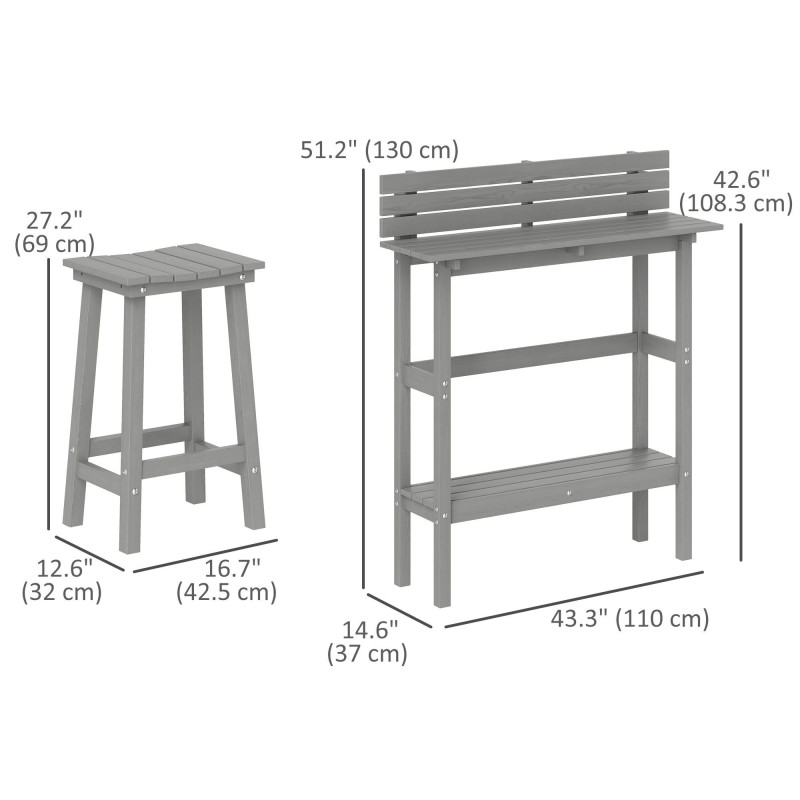 3 Piece Patio Bar Set with 43
