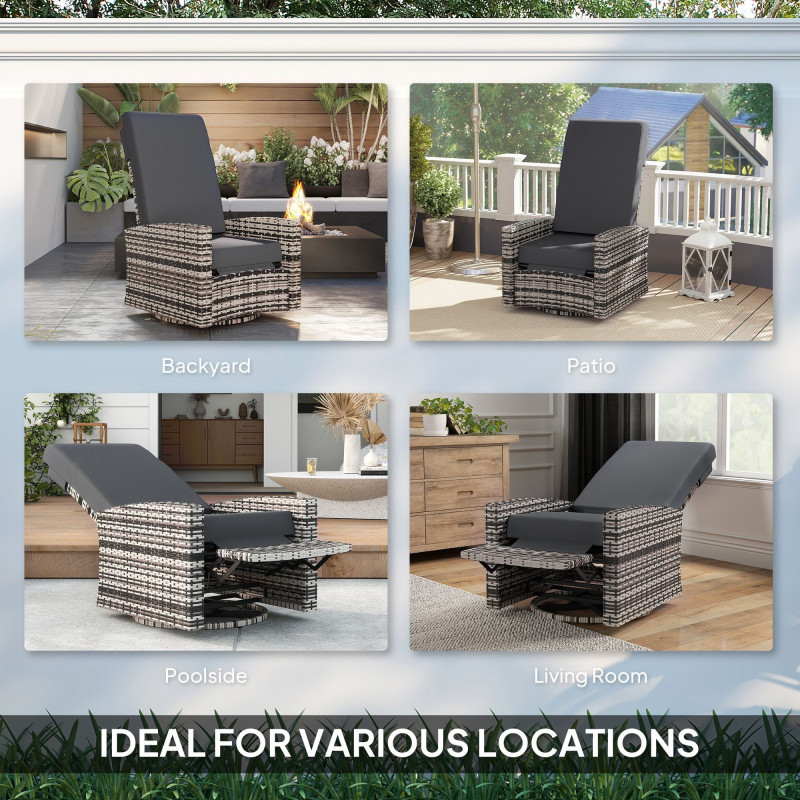 Outdoor Rattan Wicker Lounge Chair with Footrest & Soft Cushion for Patio, Garden, Backyard, Grey