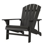 Wood Adirondack Chair, Outdoor Patio Muskoka Chair with Slatted Design for Deck, Garden, Backyard, Fire Pit, Black