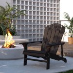 Wood Adirondack Chair, Outdoor Patio Muskoka Chair with Slatted Design for Deck, Garden, Backyard, Fire Pit, Black
