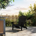 Wood Adirondack Chair, Outdoor Patio Muskoka Chair with Slatted Design for Deck, Garden, Backyard, Fire Pit, Black