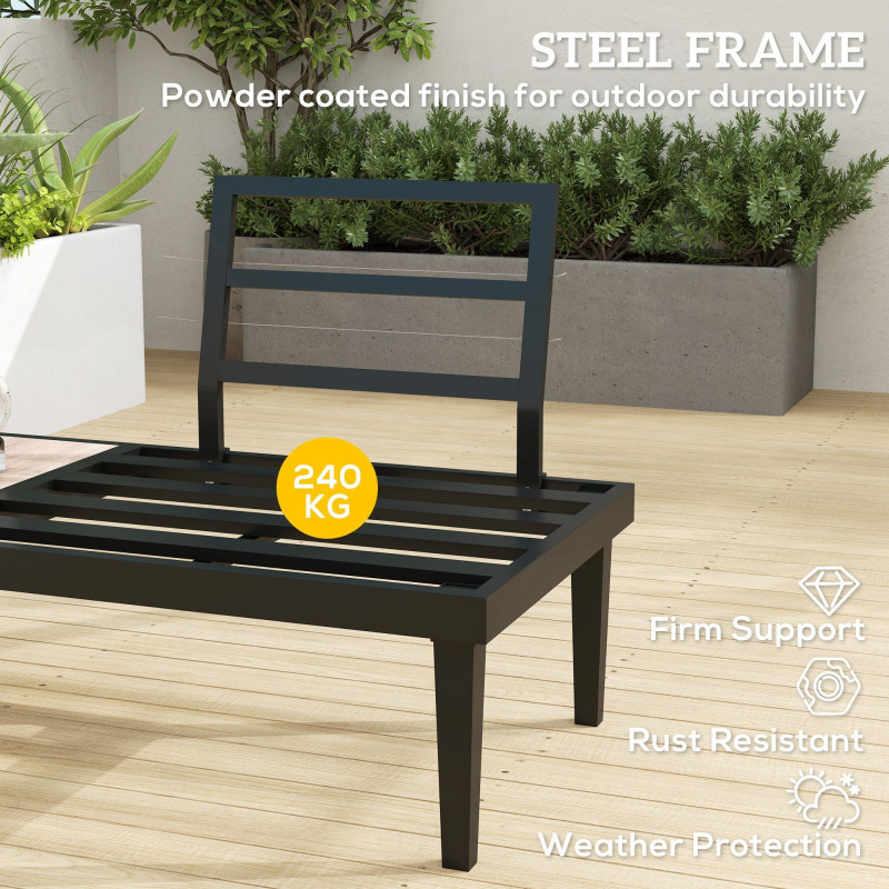 2 Seater Patio Sofa, Outdoor Sofa Couch with Wood Grain Side Tray and Cushions for Balcony, Backyard, Grey