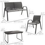 4 Pieces Outdoor Furniture Set with 2 Stackable Chairs, Loveseat, Patio Conversation Set with Glass Coffee Table, Black