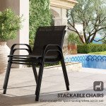 4 Pieces Outdoor Furniture Set with 2 Stackable Chairs, Loveseat, Patio Conversation Set with Glass Coffee Table, Black