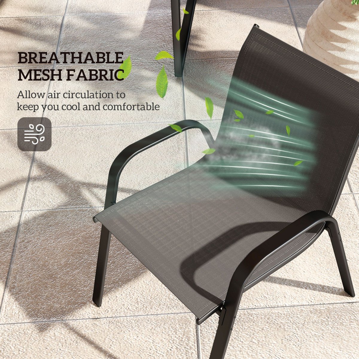 4 Pieces Outdoor Furniture Set with 2 Stackable Chairs, Loveseat, Patio Conversation Set with Glass Coffee Table, Black