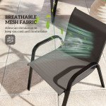 4 Pieces Outdoor Furniture Set with 2 Stackable Chairs, Loveseat, Patio Conversation Set with Glass Coffee Table, Black