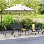 4 Pieces Outdoor Furniture Set with 2 Stackable Chairs, Loveseat, Patio Conversation Set with Glass Coffee Table, Black