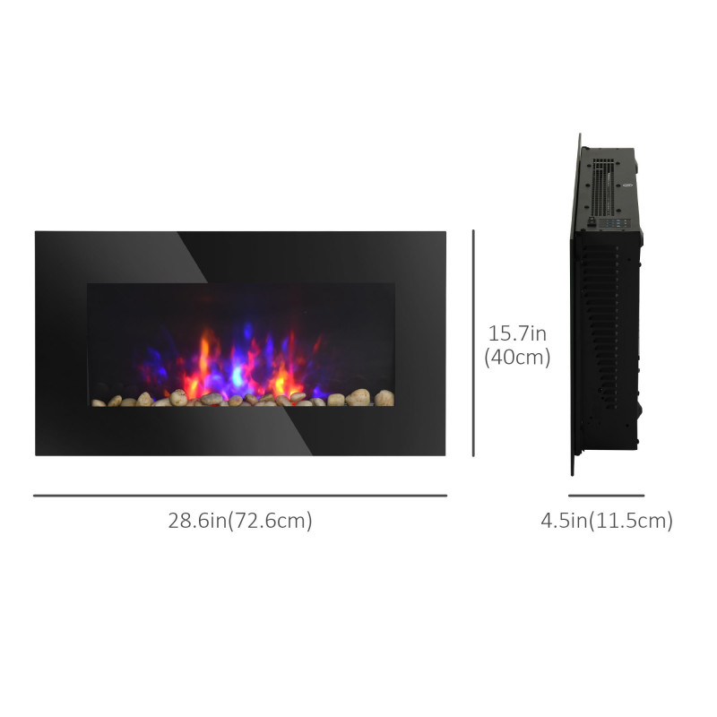 Wall Mounted Fireplace, 28.5 Inch Modern Electric Fireplace with Patented LED Flame Effect and 7 Colors, Black