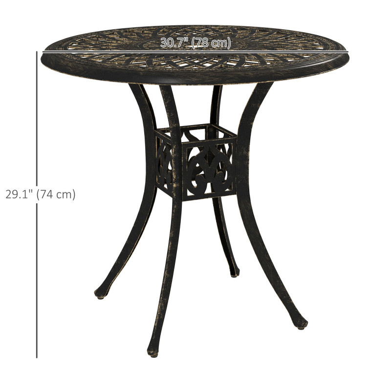 30-inch Round Patio Dining Table with Umbrella Hole Cast Aluminium Outdoor Bistro Table, Brown