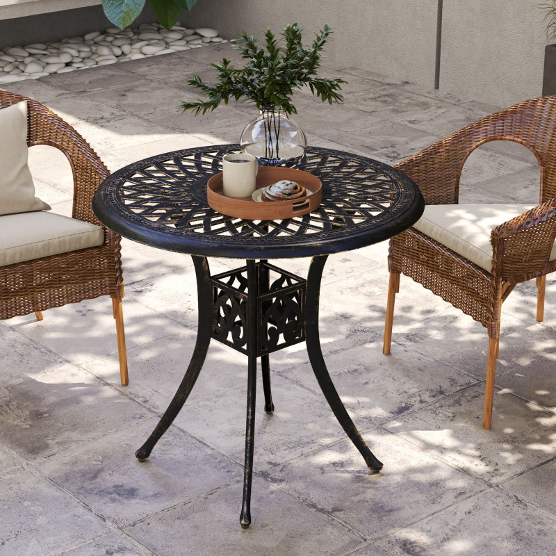 30-inch Round Patio Dining Table with Umbrella Hole Cast Aluminium Outdoor Bistro Table, Brown