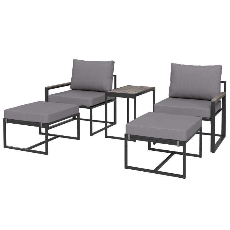 5 Pieces Outdoor Patio Furniture Set with Ottomans, Cushions, Small Patio Sofa Set for Garden, Backyard, Poolside, Grey