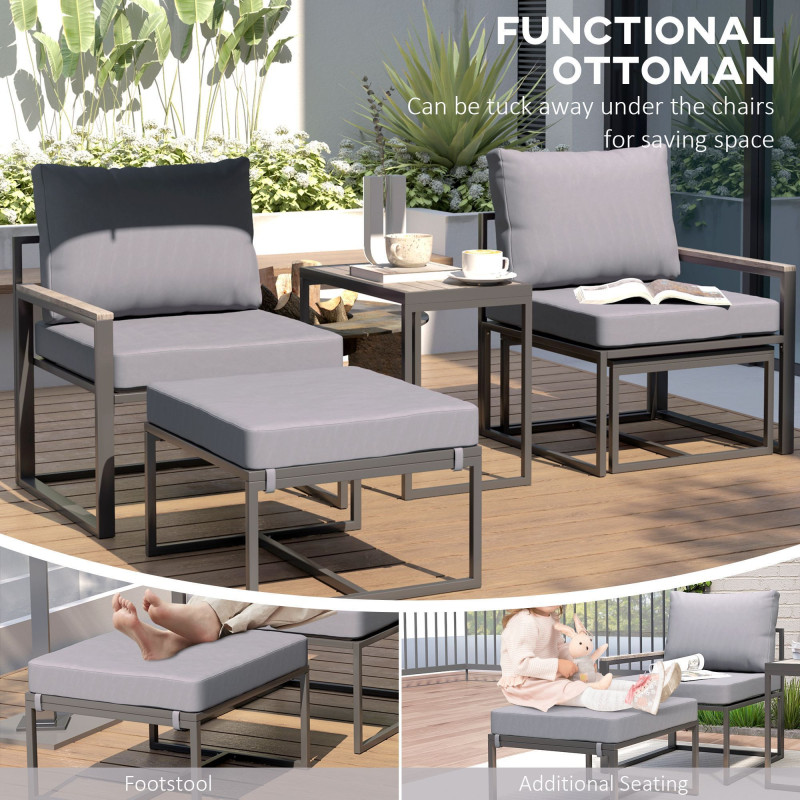 5 Pieces Outdoor Patio Furniture Set with Ottomans, Cushions, Small Patio Sofa Set for Garden, Backyard, Poolside, Grey