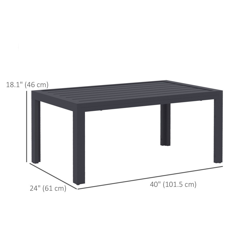 Outdoor Coffee Table, Rectangular Patio Table with Steel Frame and Slat Tabletop for Garden, Balcony, Grey
