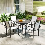 5 Piece Outdoor Dining Set with Round Table and 4 Stackable Chairs, for Backyard, Lawn, Deck, Balcony, Pool Side
