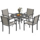 5 Piece Outdoor Dining Set with Round Table and 4 Stackable Chairs, for Backyard, Lawn, Deck, Balcony, Pool Side