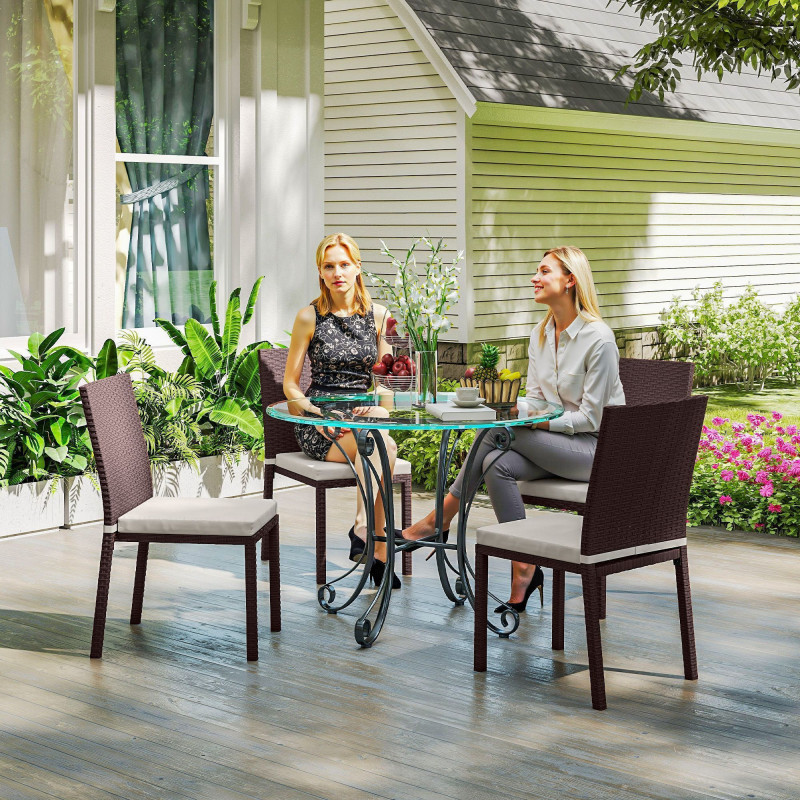 Patio Dining Chairs Set of 4, All Weather Wicker Armless Outdoor Chairs with Steel Frame for Garden, Backyard, Beige