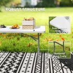 6ft Folding Table, Portable Plastic Camping Table with Carrying Handle, Outdoor Indoor Picnic Table for Party, BBQ