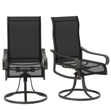 2-Piece Swivel Patio Dining Chairs, 360° Swivel Rocking Outdoor Chairs with Curved Armrests, Breathable Mesh Seat & S Shape Backrest for Yard, Lawn, Porch, Black
