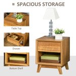 Bedside Table for Bedroom, Nightstand with Drawer and Shelf, Modern Side End Table, Walnut Brown