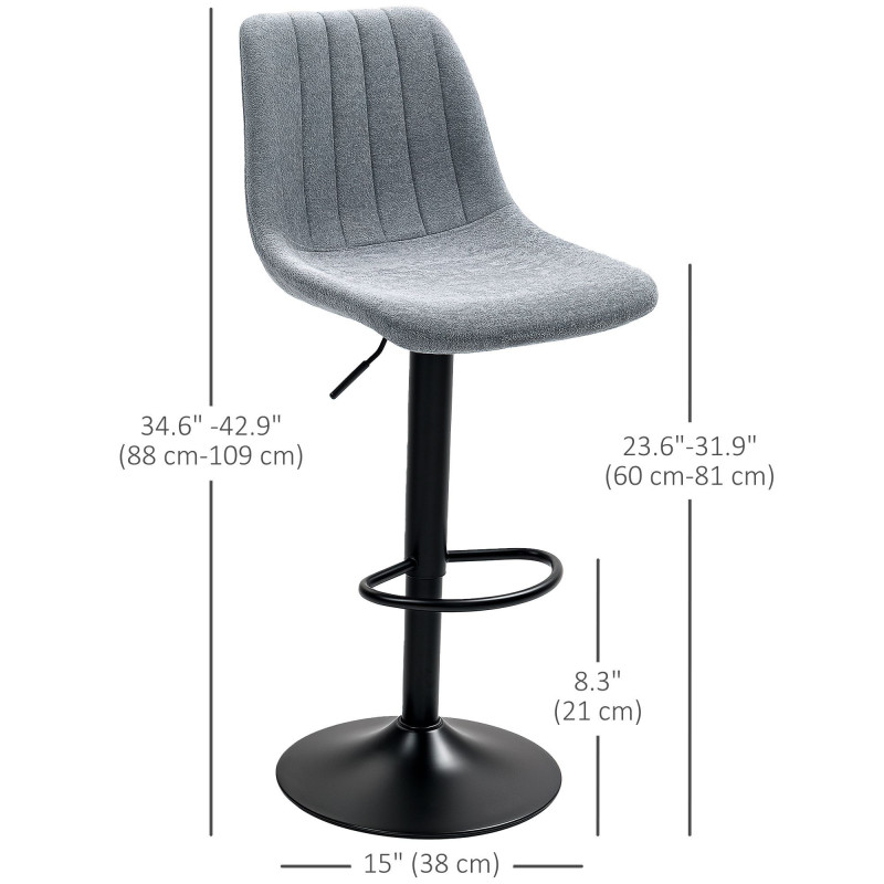 Adjustable Barstools Set of 2, Swivel Bar Stools with Back and Footrest for Kitchen Island Counter, Charcoal Grey