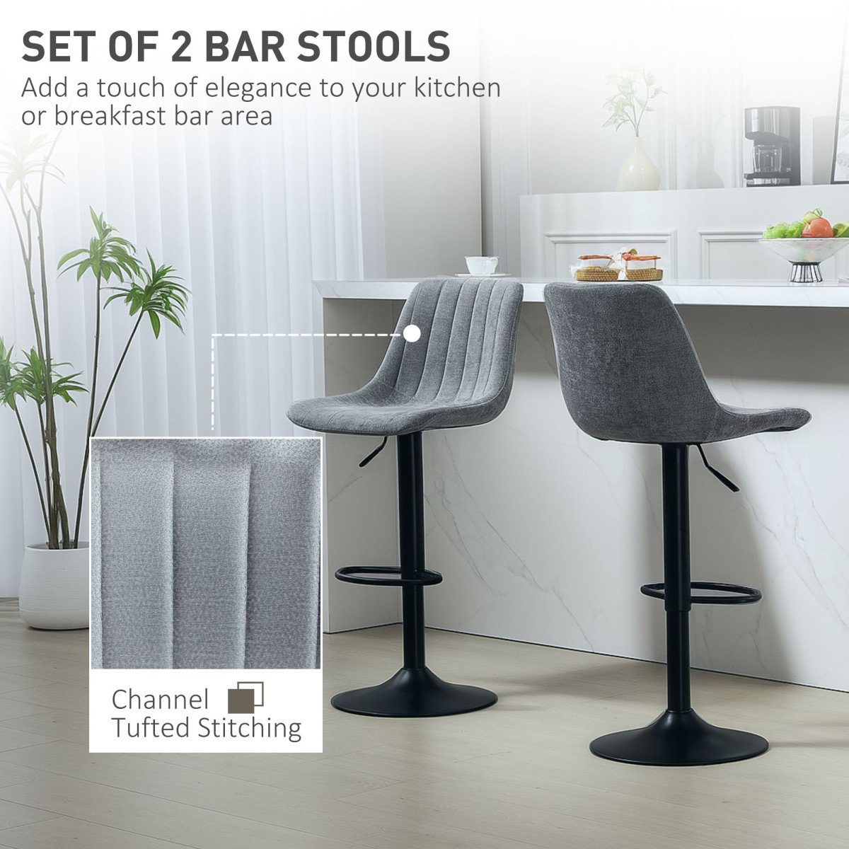 Adjustable Barstools Set of 2, Swivel Bar Stools with Back and Footrest for Kitchen Island Counter, Charcoal Grey