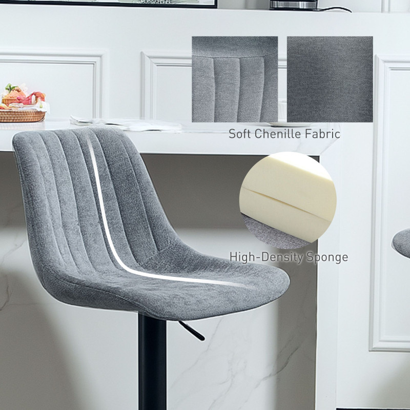 Adjustable Barstools Set of 2, Swivel Bar Stools with Back and Footrest for Kitchen Island Counter, Charcoal Grey
