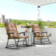 Folding Rocking Chair Set of 2 Padded Rockers with Armrest, Light Brown