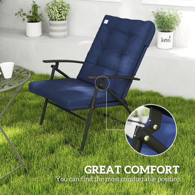 Set of 2 Outdoor Folding Chairs with Adjustable Backrest, Padded Camping Chairs for Outdoor Events, Blue