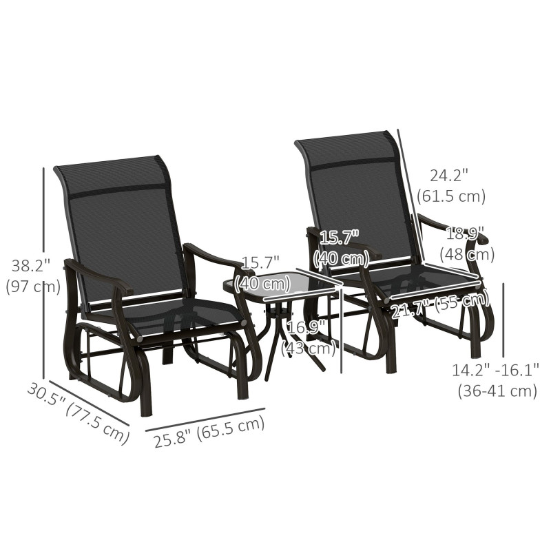 3PCs Gliding Rocking Chair & Bistro Tea Table Set, Black