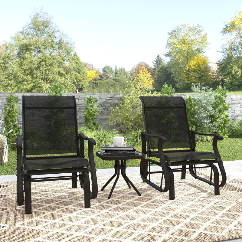 3PCs Gliding Rocking Chair & Bistro Tea Table Set, Black