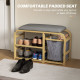 Bamboo Entryway Bench, Shoe Storage Bench with Cushion, Slat Shelves, Pull-Out Basket for Hallway, Entryway, Nature Wood