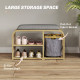 Bamboo Entryway Bench, Shoe Storage Bench with Cushion, Slat Shelves, Pull-Out Basket for Hallway, Entryway, Nature Wood