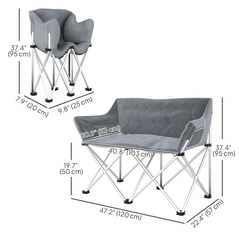 Double Camping Chair, Oversized Camping Loveseat for Adults, Heavy Duty Folding Camp Chair, Support 529 lbs