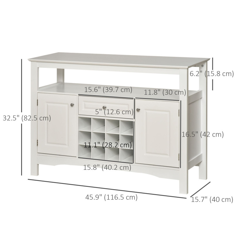 Modern Kitchen Buffet Bar Cabinet Storage Sideboard Dining Server with Drawer & 12-Bottle Wine Rack for Living Room, White