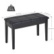 Classic Piano Bench Stool, PU Leather Padded Keyboard Seat with Rubber Wood Legs and Music Storage Compartment, Banded Seat, Black