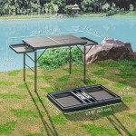 4.5ft Folding Grill Table, Height Adjustable Camping Table w/ Wing Panels, Metal Portable Picnic Table w/ Mesh Desktop
