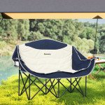 Portable Camp Chair, Double Camping Chair with Cup Holders and Carry Bag, Support 551 lbs, Navy Blue