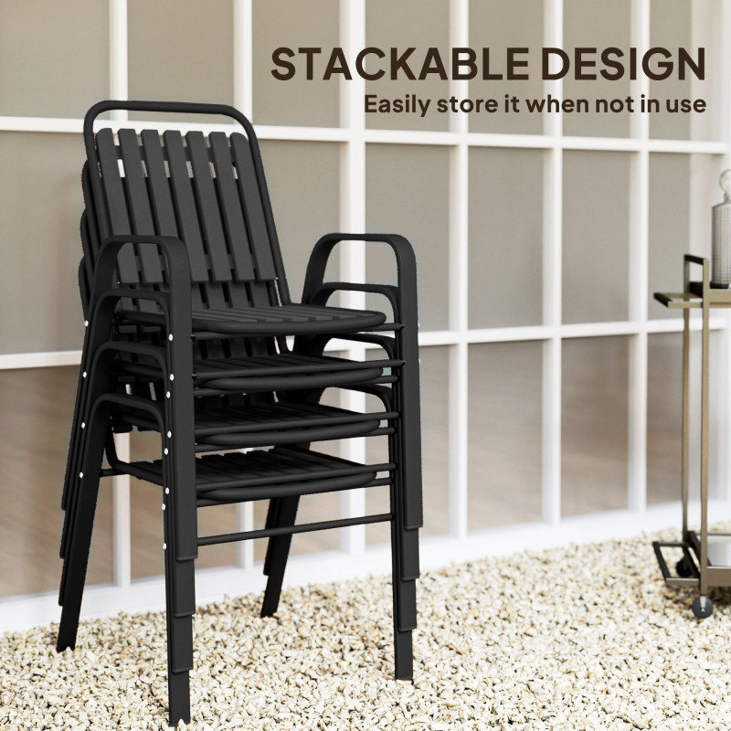 Stackable Outdoor Dining Chairs Set of 4, for Patio, Balcony, Deck, Garden, Black