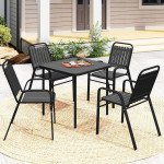 Stackable Outdoor Dining Chairs Set of 4, for Patio, Balcony, Deck, Garden, Black