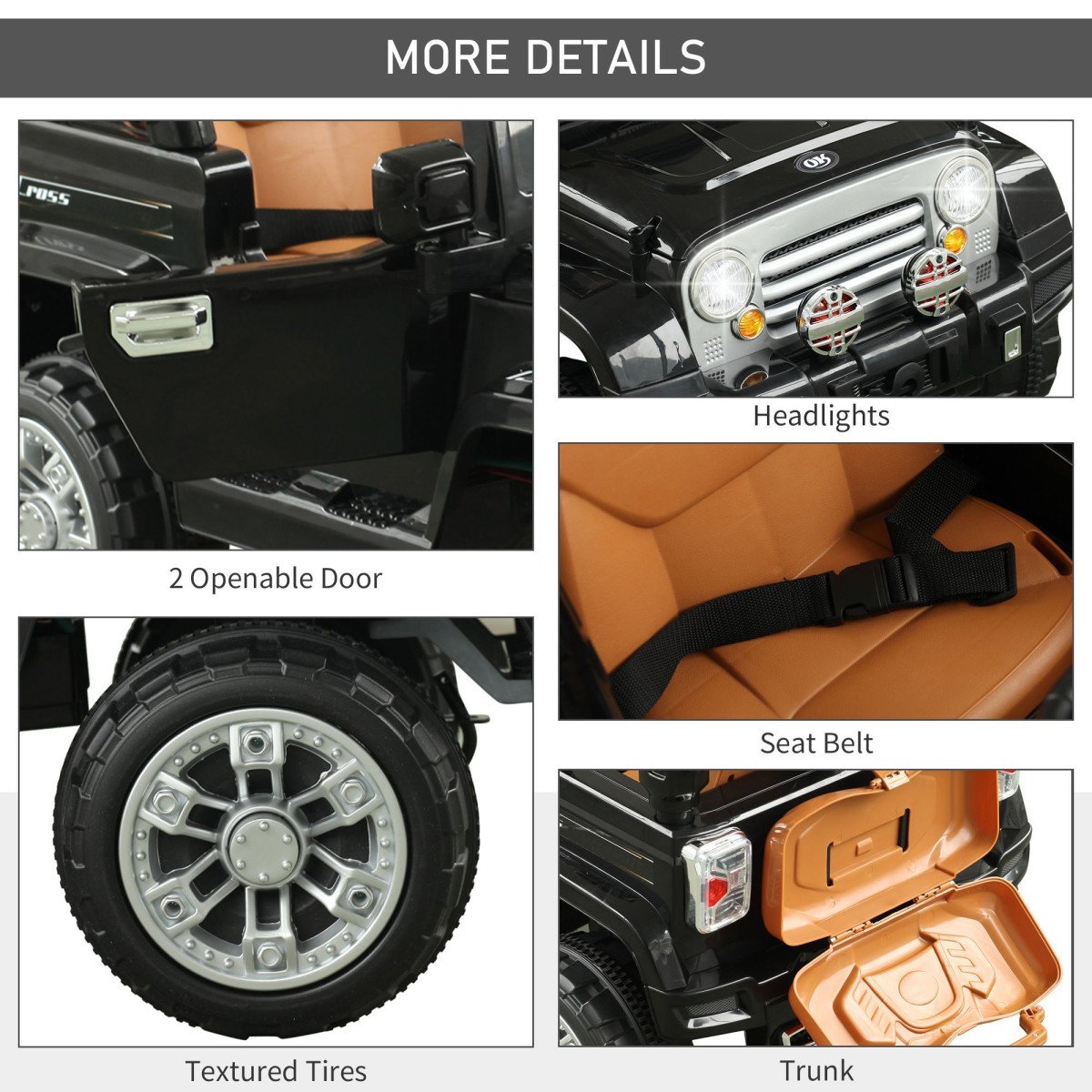 12V Kids Electric Toy Car Jeep Power Wheels with Remote Control – Black