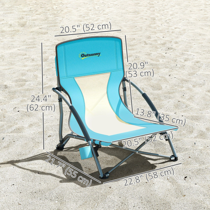Set of 2 Folding Beach Chairs with Mesh Back, Carry Bag and Cup Holder for Outdoor Camping Lawn, 22.8