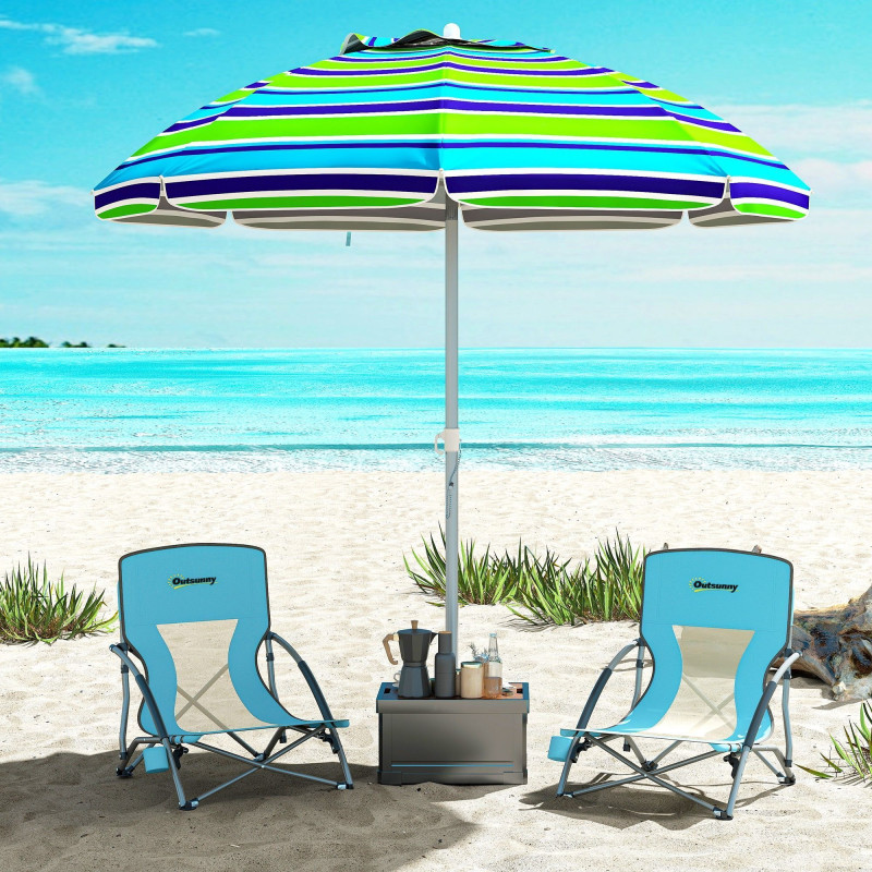 Set of 2 Folding Beach Chairs with Mesh Back, Carry Bag and Cup Holder for Outdoor Camping Lawn, 22.8