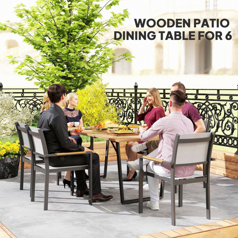 Wooden Outdoor Dining Table for 6 with 2