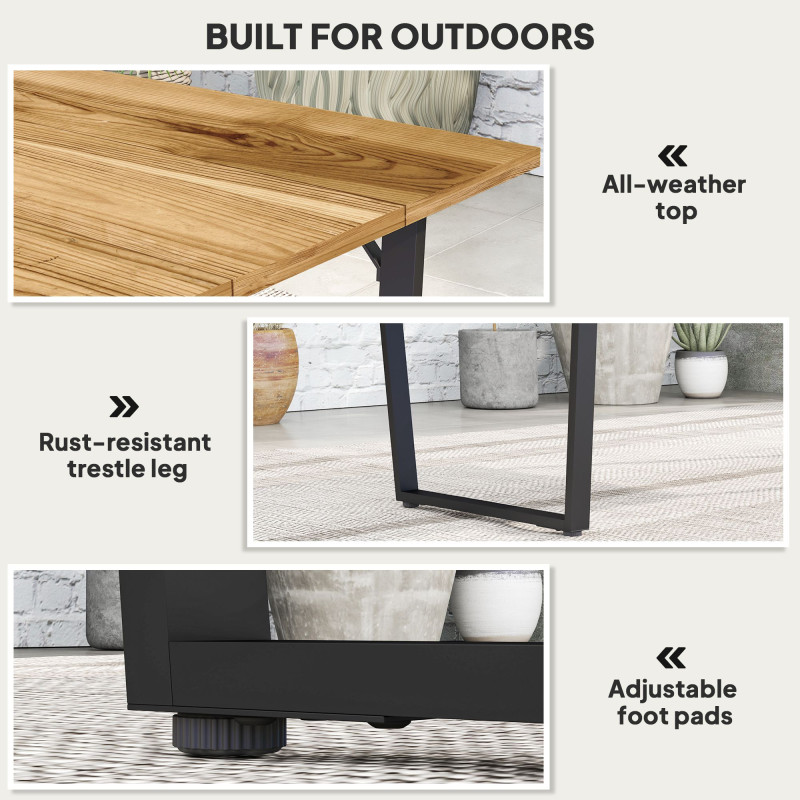 Wooden Outdoor Dining Table for 6 with 2
